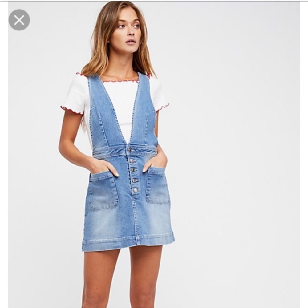 Free People Old School Love Light Wash Denim Jean Overalls Dress Size 4